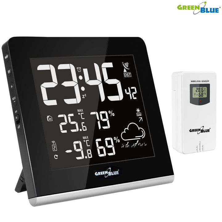 GreenBlue GB151 Drahtlose Wetterstation DCF LCD VA Hygrometer Temperatur Außen-/Innensensor