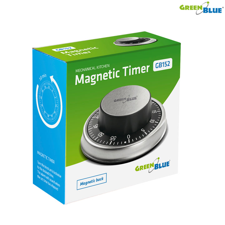 GreenBlue GB152 Mechanical Kitchen Timer with Magnet, Manual Operation,