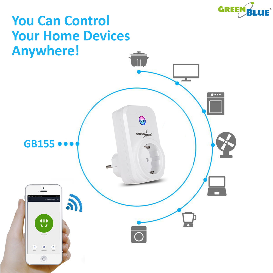 GreenBlue GB155G Enchufe inalámbrico control remoto Smart WiFi  Alexa App Power Switch