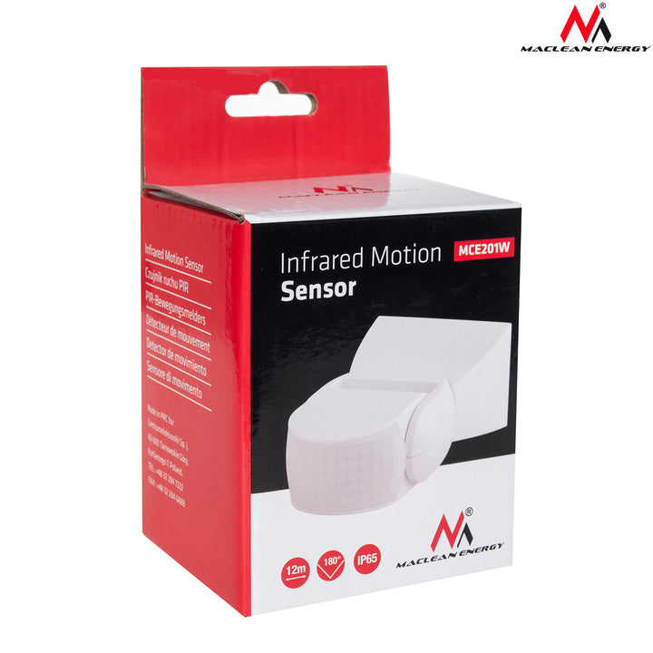 Infrarood Motion Detector PIR Modern Bereik 12m Kleur Wit IP65 Maclean Energy MCE201W