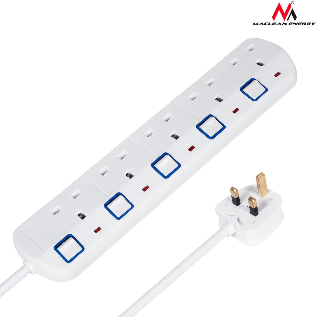 Maclean MC205UK Power Strip Extension Cord 5 Sockets 1,5 m