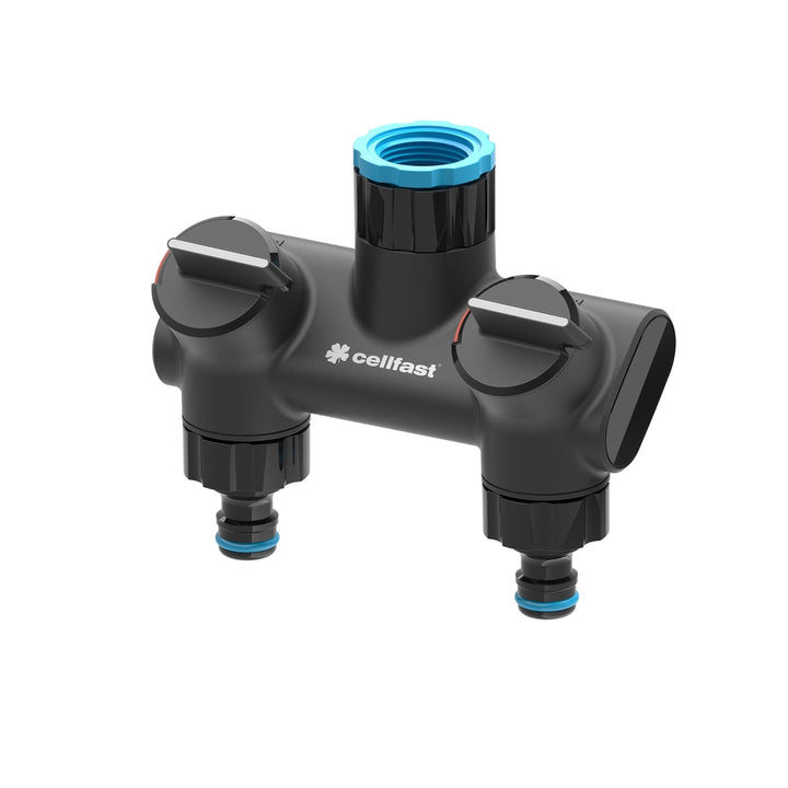 Cellfast Ergo Double Water Distributor Tap Splitter Cellfast Flow Rate Control Universal Fitment G1/2 G3/4 G1