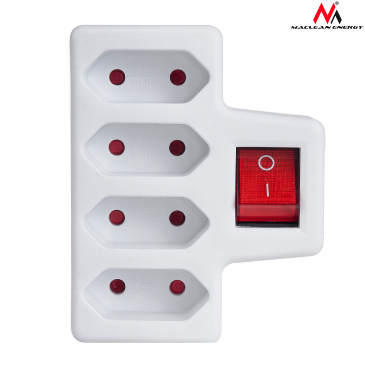 Socket di alimentazione a quattro fasi con switch Maclean Energy MCE217 4x2,5A spina universale