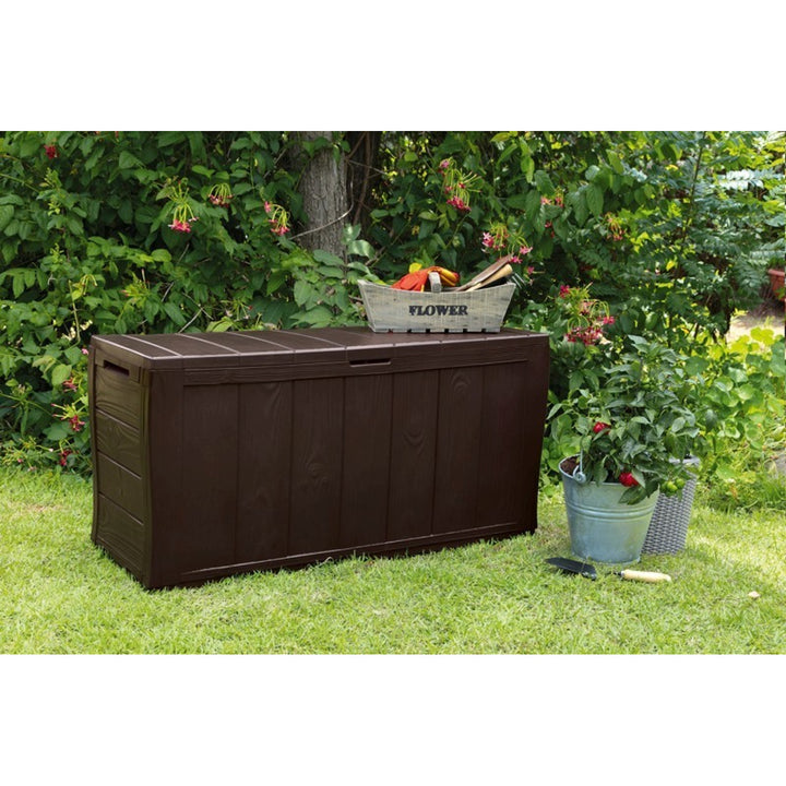 Keter Sherwood 270L Brown Garden Storage Box Deck Chest Sturdy Weatherproof Lockable