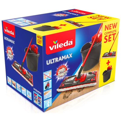 Vileda Ultramax Flat Mop & Bucket Set met Wringer 2in1 Microfibre Pad
