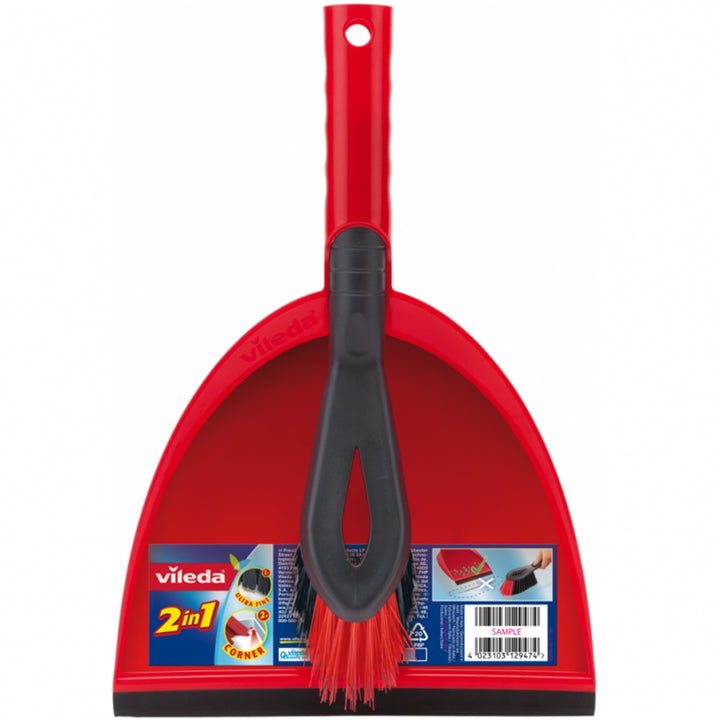 Vileda 141742 Vileda Brush Dustpan 2in1 Set Dust Pan 2 Bristles Types Rubber Band