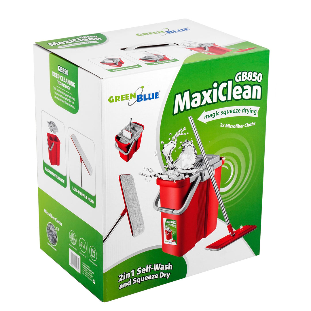 GreenBlue GB850 Maxiclean Flat Mop + Bucket Set, with Squeezer and Two Pieces of Microfiber Pad HQ