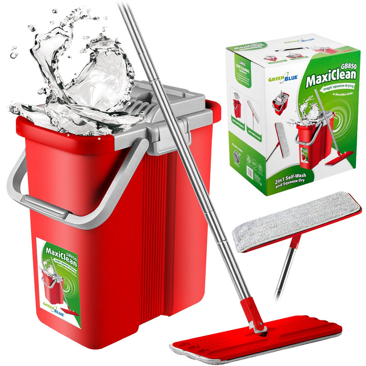 GreenBlue GB850 Maxiclean Flat Mop + Bucket Set, with Squeezer and Two Pieces of Microfiber Pad HQ