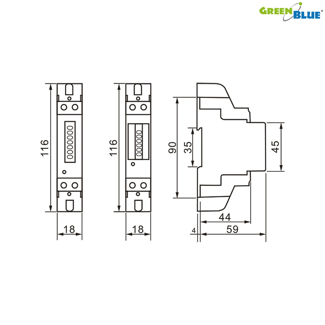 Medidor de energía con pantalla LCD para riel DIN para particulares, comercio e industria GreenBlue GB173