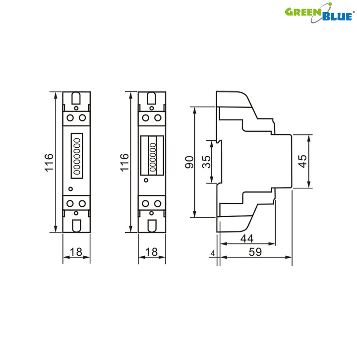 Energy meter DIN rail wattmeter LCD display GreenBlue GB173