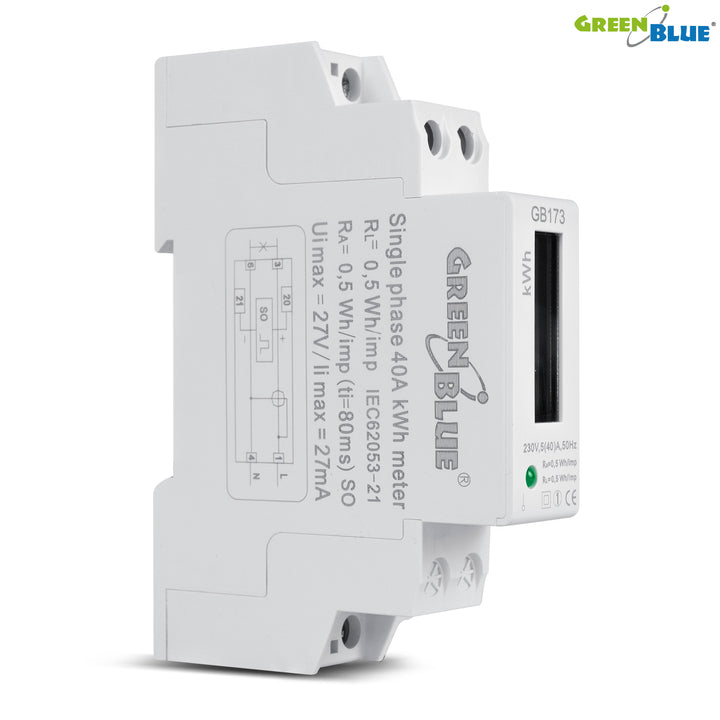 Energy meter DIN rail wattmeter LCD display GreenBlue GB173