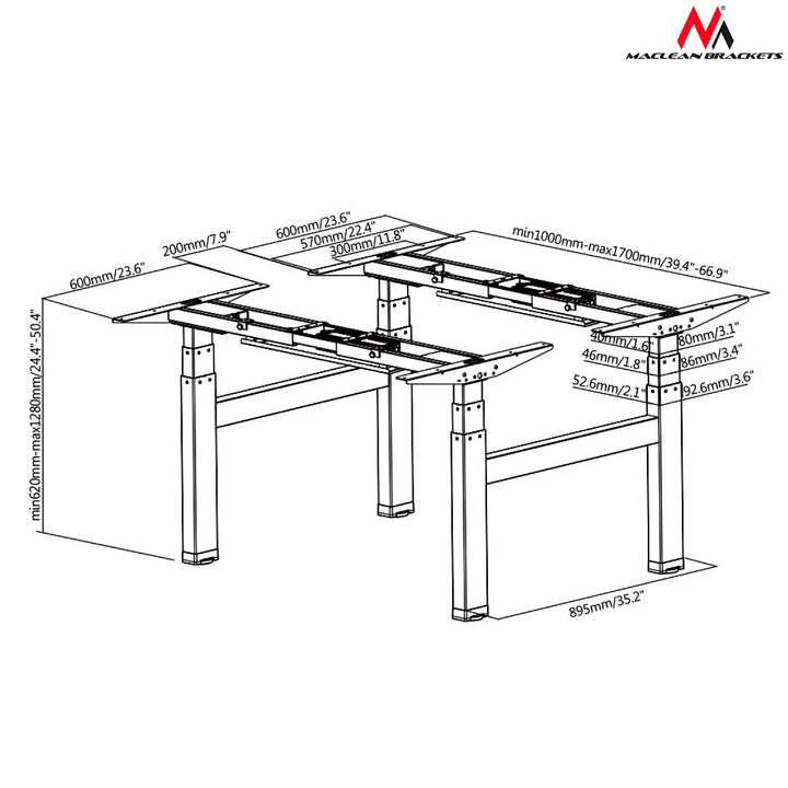 Maclean MC-794 - Ohne Tischplatte - Zur Arbeit in Steh- & Sitzposition