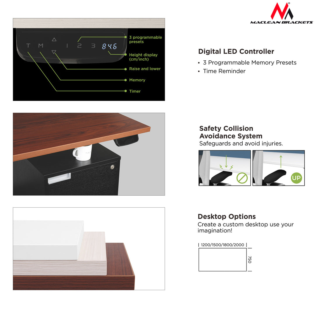 MACLEAN BRACKETS MC-794 Double Electric Adjustable Desk Frames Original Extra Sturdy Innovative Electric Standing Frame for Desk Table Height Width Adjustable Work Table Without Table Top Sit Stand Workstation