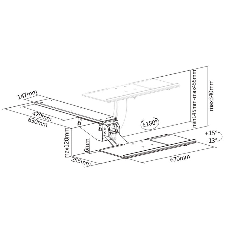 Maclean Brackets MC-795 Toetsenbord en muis Bureauhouder Montagebeugel Polssteun Ergonomisch