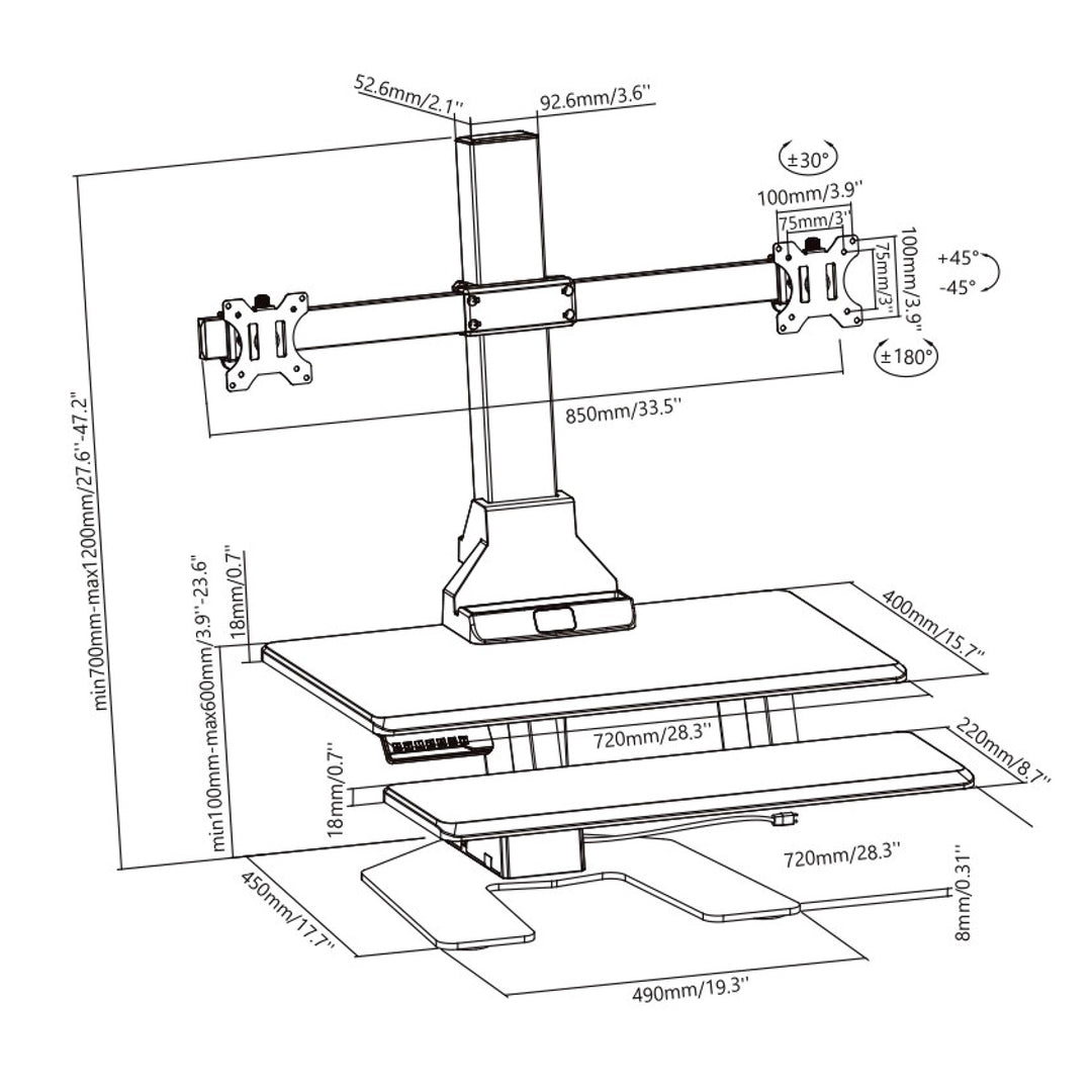 Soporte de doble monitor + Teclado Shelf PC Bracket Electric Adjustment