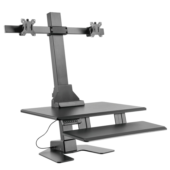 Doppelter Monitorhalter + Tastaturablage, PC-Halterung, elektrische Verstellung