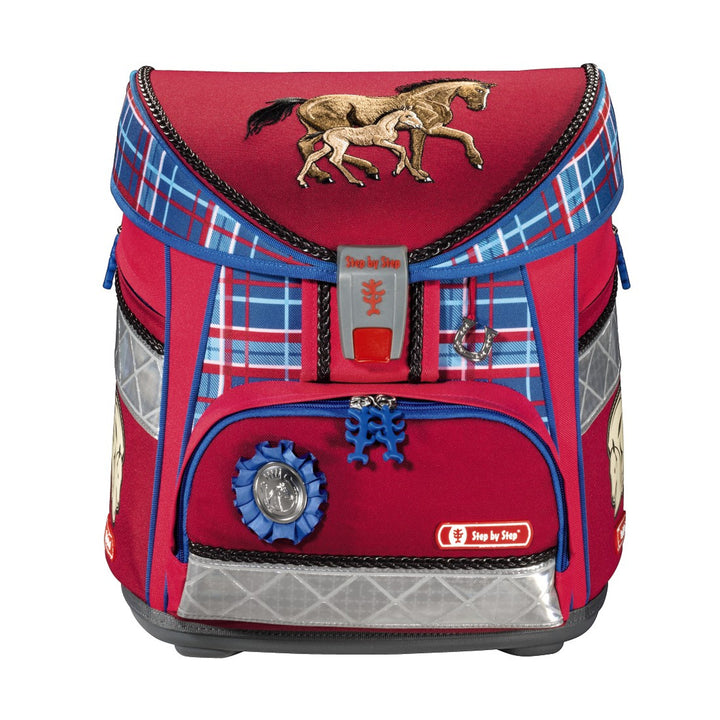 Mochila escolar ligera para niños, mochila con certificado AGR, bolso de caballo rojo reflectante