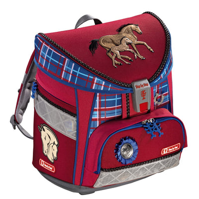 Mochila escolar ligera para niños, mochila con certificado AGR, bolso de caballo rojo reflectante