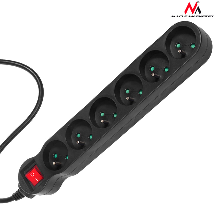 Power strip extension cord 6 outlets with black plugs 1,5m Maclean Energy MCE225 surge protection 2300W