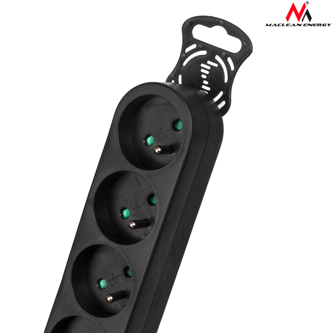 Cordon d'extension pour cordon d'alimentation 6 prises avec bouchons noirs 1,5m Maclean Energy MCE225 protection contre dépassement 2300W