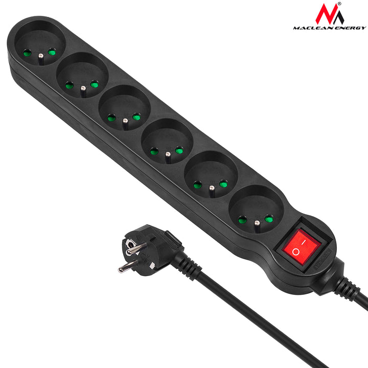 Power strip extension cord 6 outlets with black plugs 1,5m Maclean Energy MCE225 surge protection 2300W