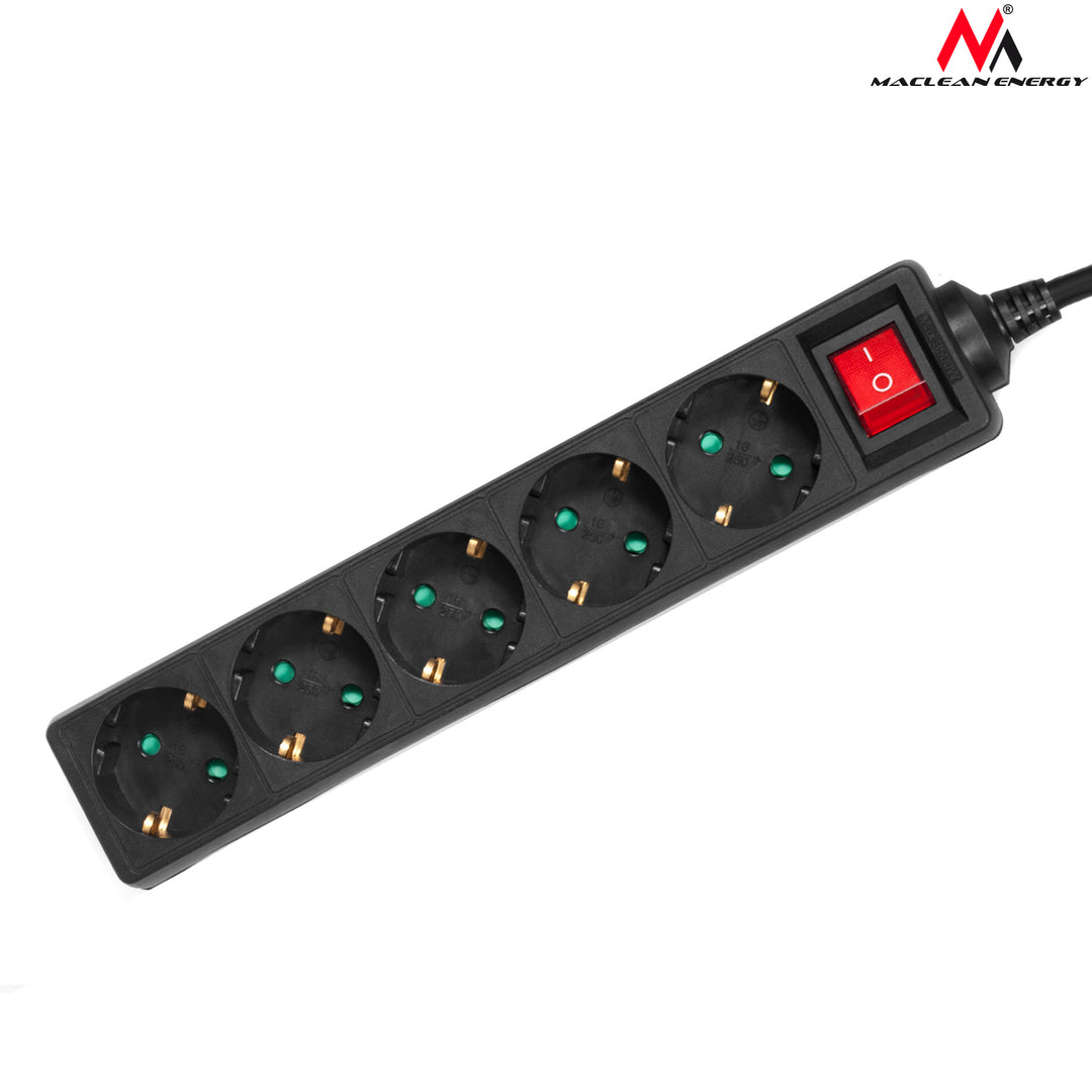 Maclean MCE226G stekkerdoos met schakelaar meerdere stopcontacten stekkerstrip kinderbeveiliging Schuko 3500W (5x 1,4m)