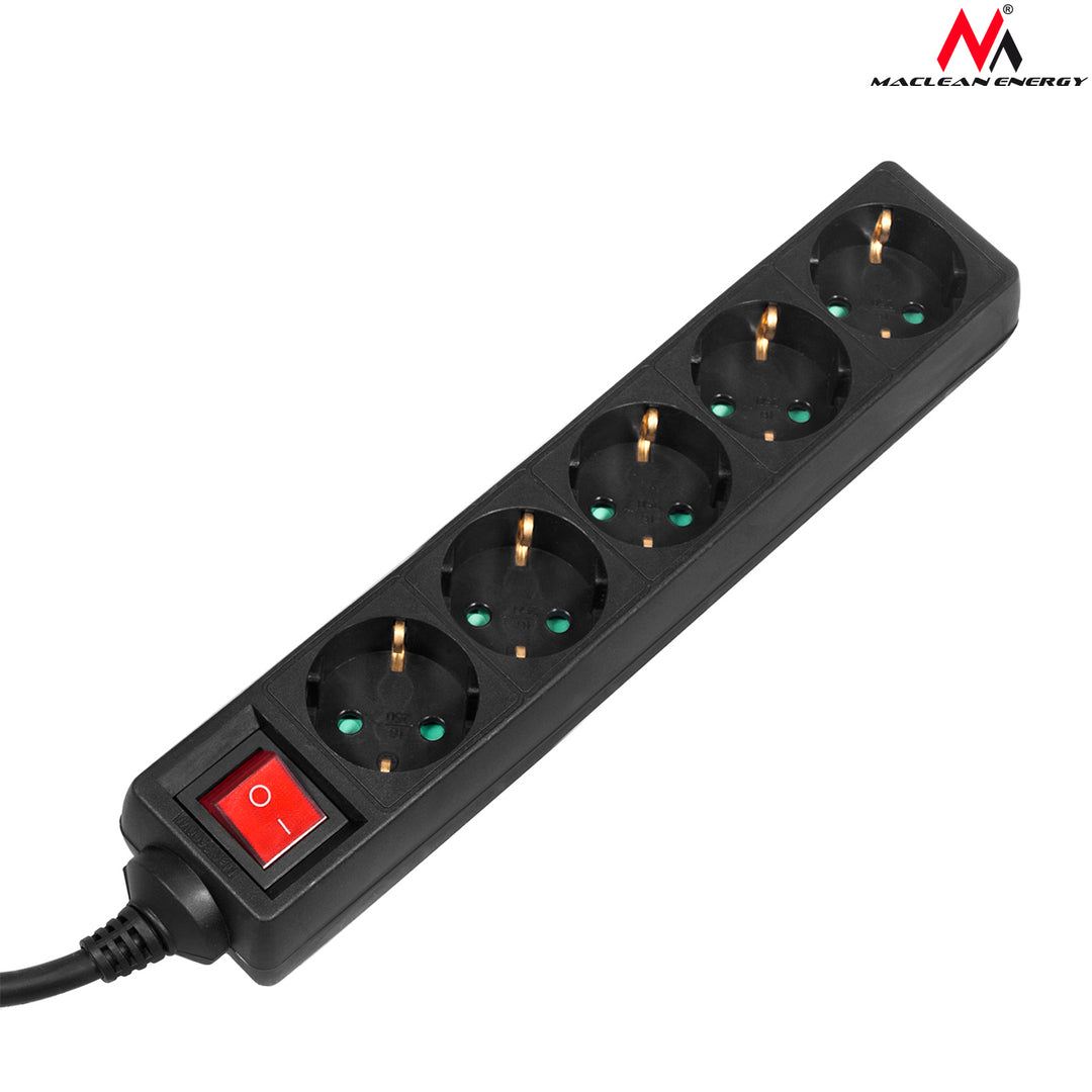 Power strip extension cord 5 sockets with switch black German type 5m Maclean Energy MCE227G 3500W