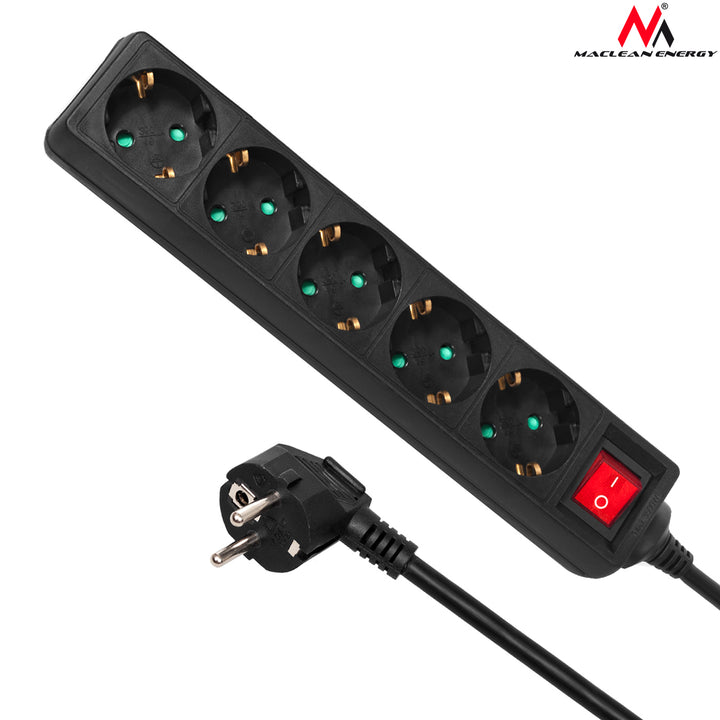 Power strip extension cord 5 sockets with switch black German type 5m Maclean Energy MCE227G 3500W