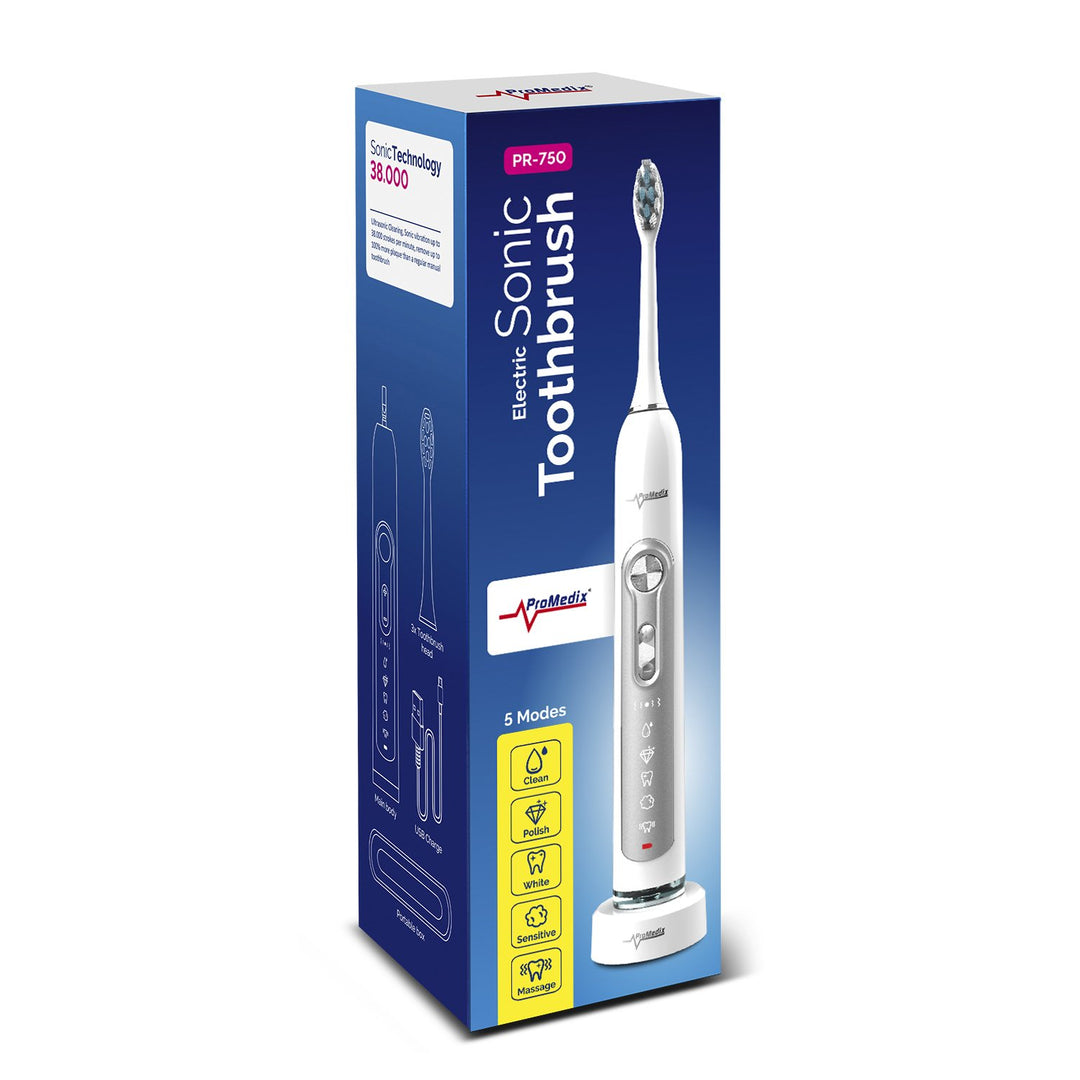 Sonic Electric Toothbrush Promedix PR-750 W IPX7 black, travel case, 5 modes, timer, 3 power levels, 3 heads