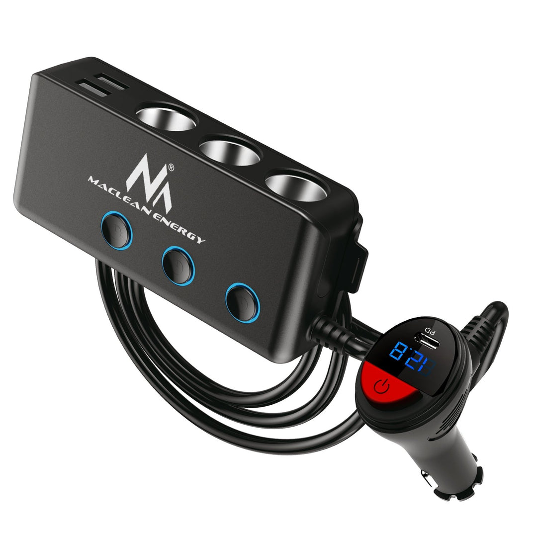 Maclean MCE218 USB-Autoladegerät – 3 Autosteckdosen, 1 x Quick Charge 3.0, 3 x USB 6,8 A, 1 x Stromversorgung 18 W, max. 120 W