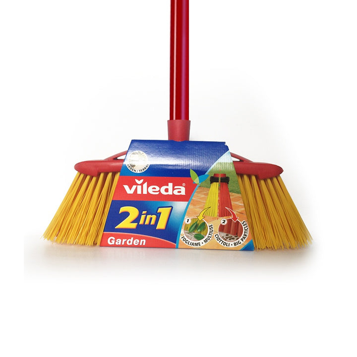 VILEDA 128763 Vileda Brush Broom 2in1 Garden Outdoor Stick Pole Sweeper Double Cleaning Terrace