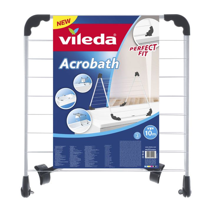 Vileda Acrobath Bath Laundry Airer Horse, Adjustable, Foldable, Plastic Joints and Covers, High Quality