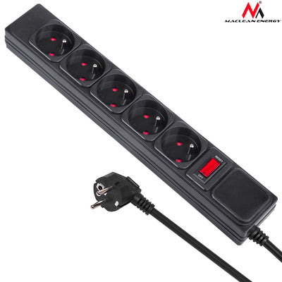 Maclean Energy MCE219 Câble d'extension multiprise 5 prises avec protection contre les surcharges 250VAC / 10A 1,5m