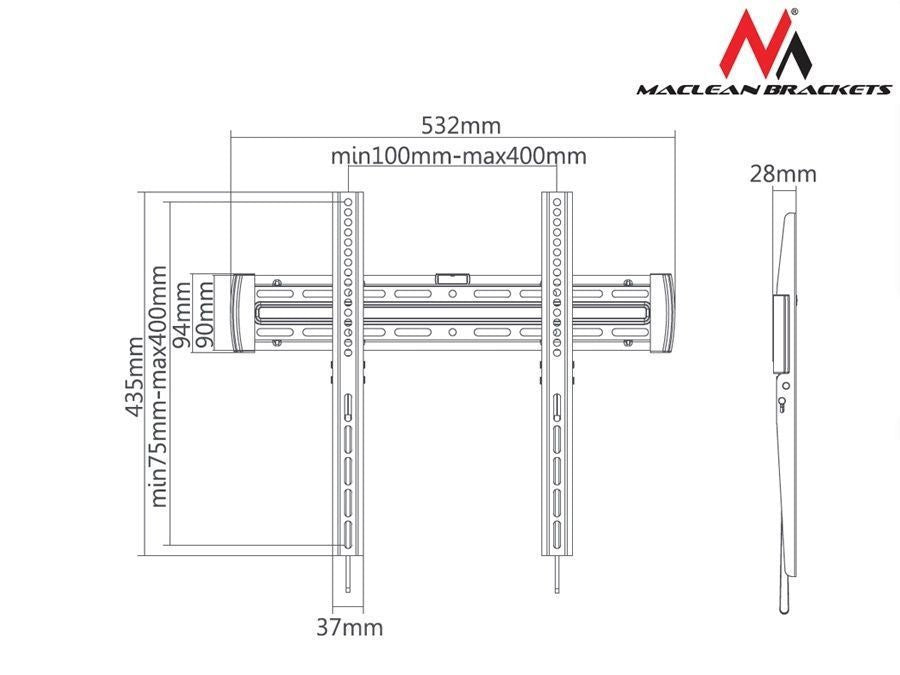 MacLean MC -643 B Verstelbare wand -tv -beugel Mount Holder 33 " - 55" Vesa LED LCD Plasma 30kg