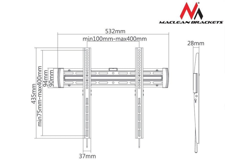 MacLean MC -643 B Verstelbare wand -tv -beugel Mount Holder 33 " - 55" Vesa LED LCD Plasma 30kg