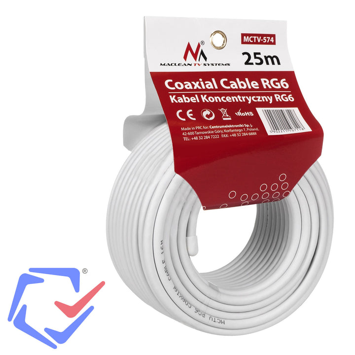 Maclean MCTV-574 TV-Koaxial-Satelliten-Kabel SAT RG6 Überwachung FM AV CCTV DVB 1,0ccs 25m