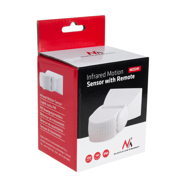 Maclean Energy MCE241 Sensor de movimiento por infrarrojos con control remoto IP65, máximo 800 W (incandescente), máximo 1200 W (LED)