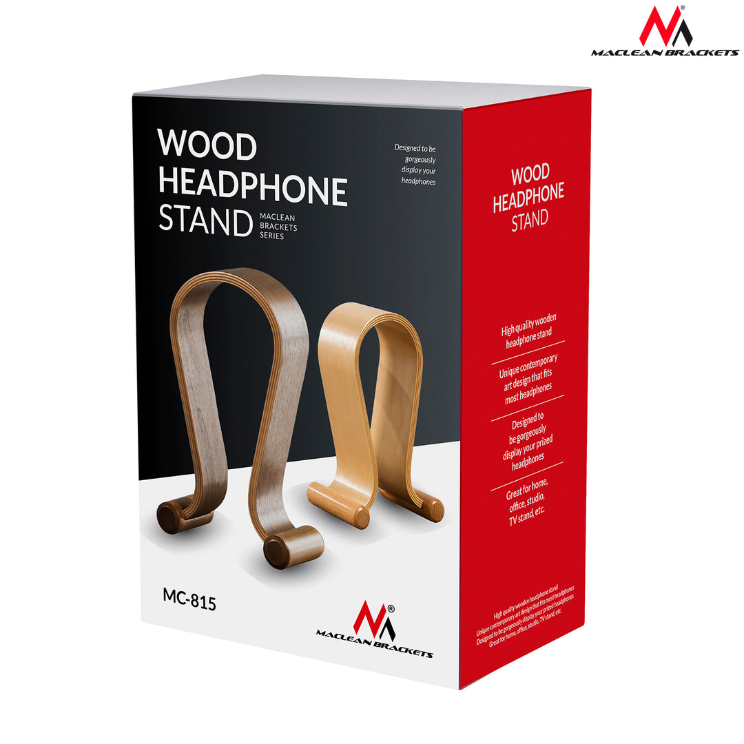 Maclean MC-815O Headphones Stand Wooden Universal Non-Slip Feet Decorative