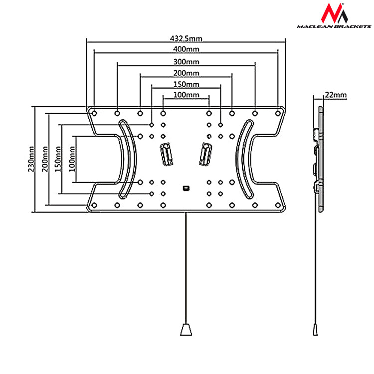 Maclean MC-809 TV Muro Bracket Universal Holder OLED QLED LCD LED 32 "-65" 30kg VESA Plasma