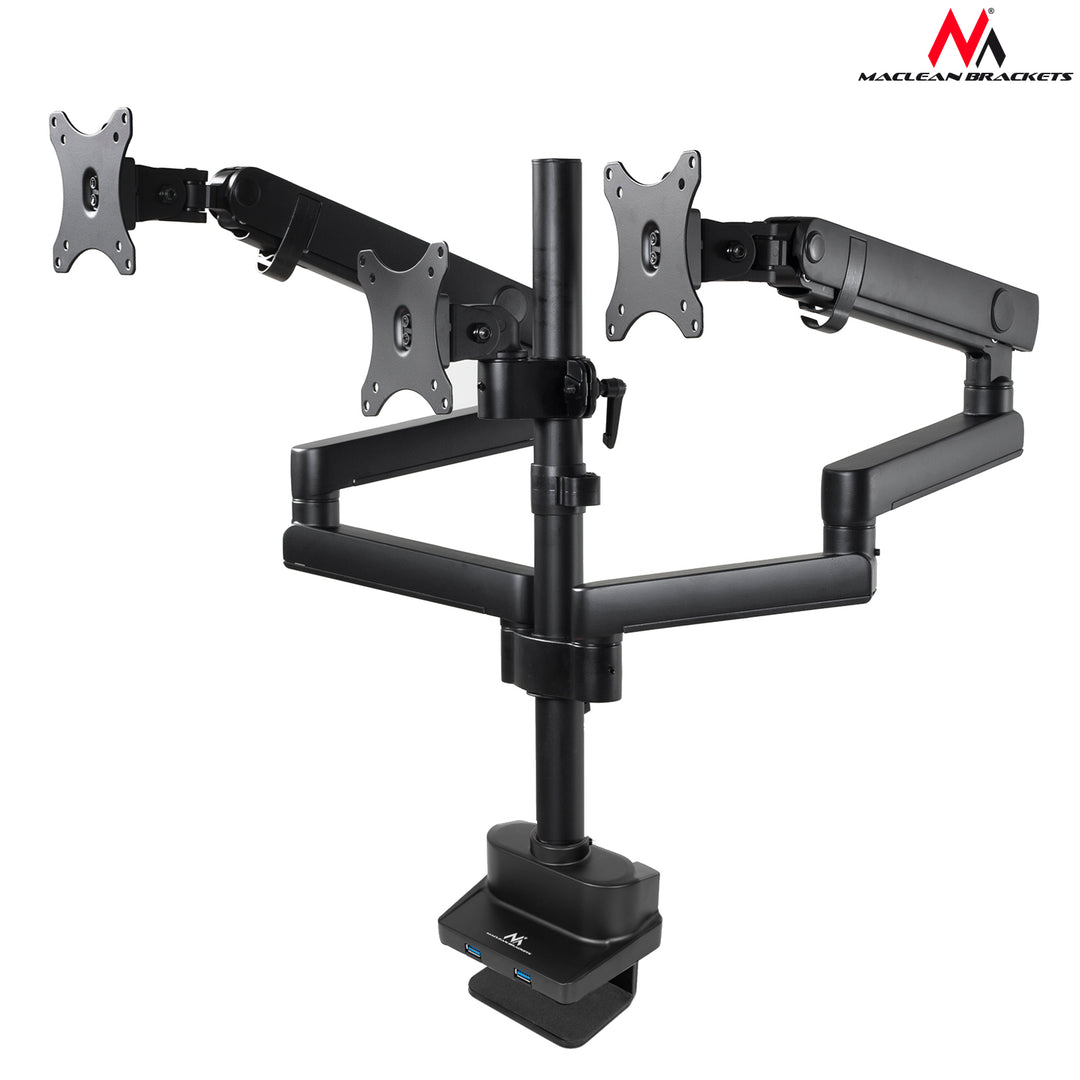 Maclean MC-811 Monitor Beugel Bureau Mount Houder Voor 3 LCD LED Monitors USB 17 ''-27 " 3 x 7kg VESA