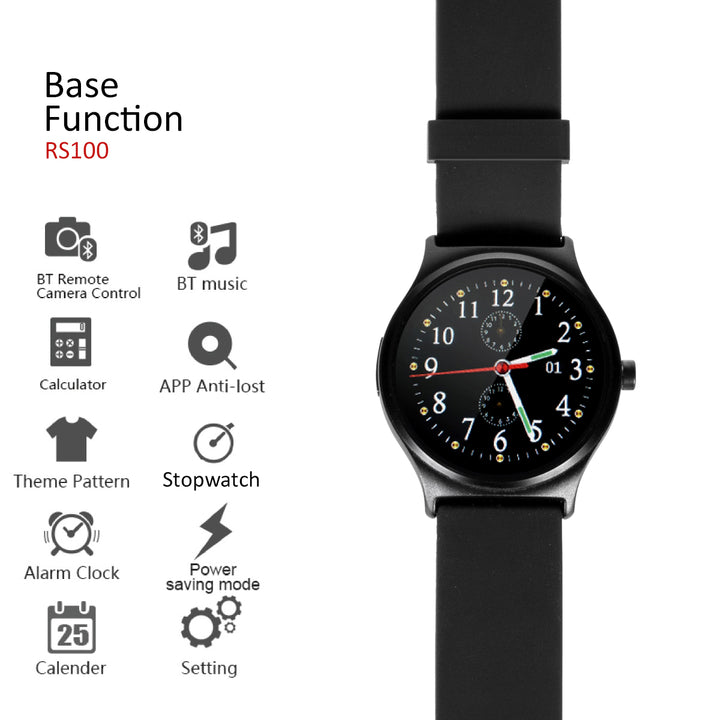 NanoRS RS100 Smartwatch Bluetooth Black 32Mb RAM ROM Memory Heart Rate Pedometer Alarm SMS