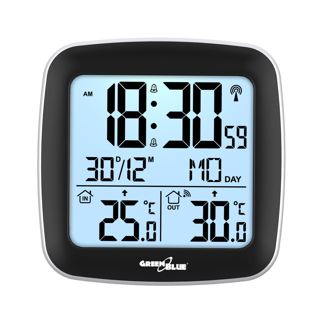 GreenBlue BG542 Heim-Funkwetterstation mit Außensensor, DCF-Zeitsteuerung, Temperaturtrend, Innen-/Außentemperatur,