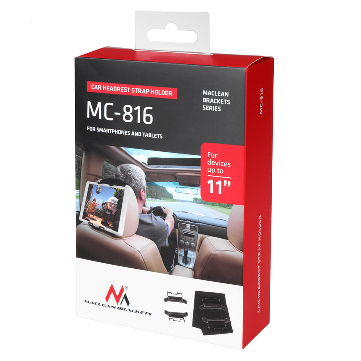 Maclean MC-816 Auto-Kopfstütze, Tablet-Handyhalterung, elastisch, verstellbar, universell, max. 11"