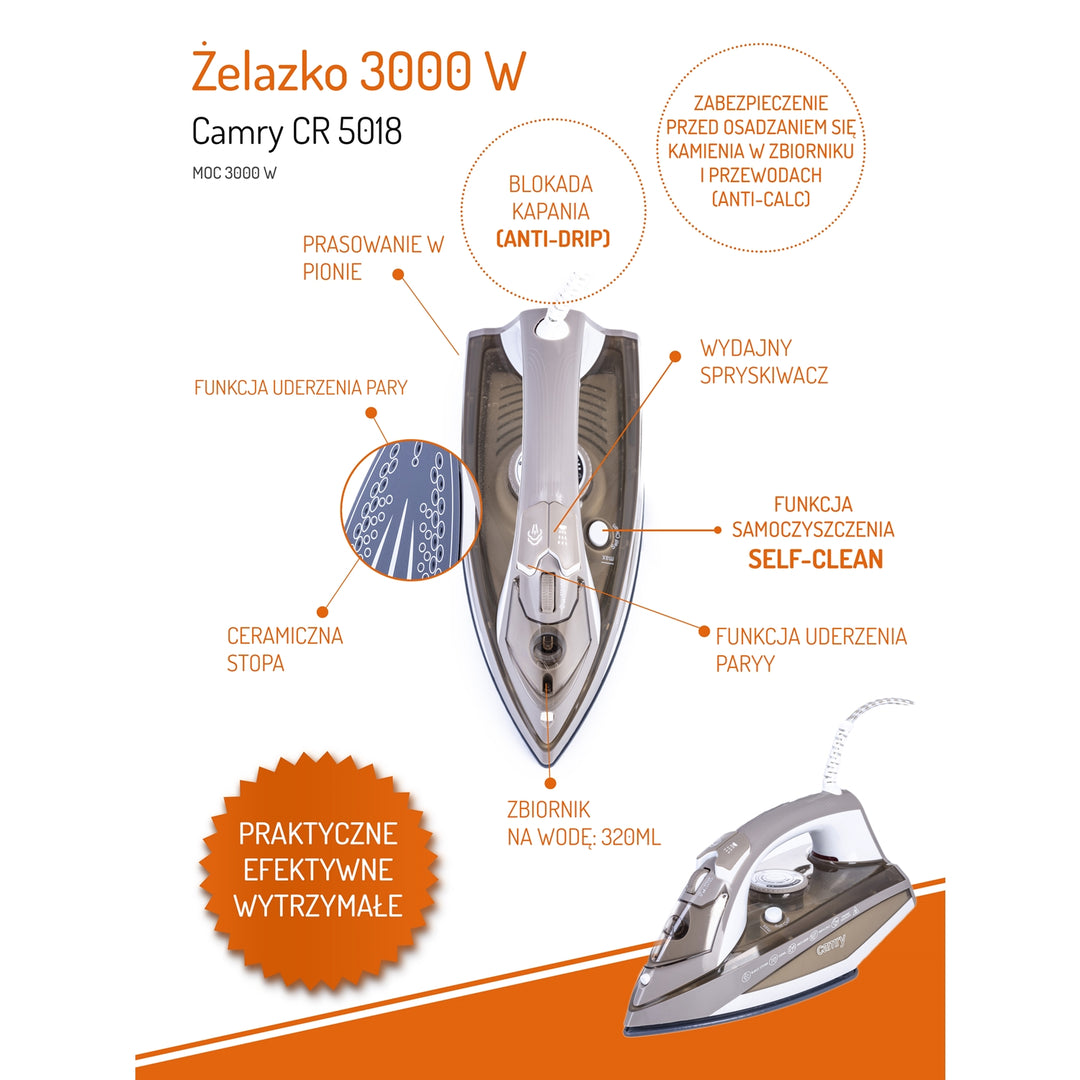 Camry CR 5018 Steam iron 3000W ANTICALC ANTIDRIP