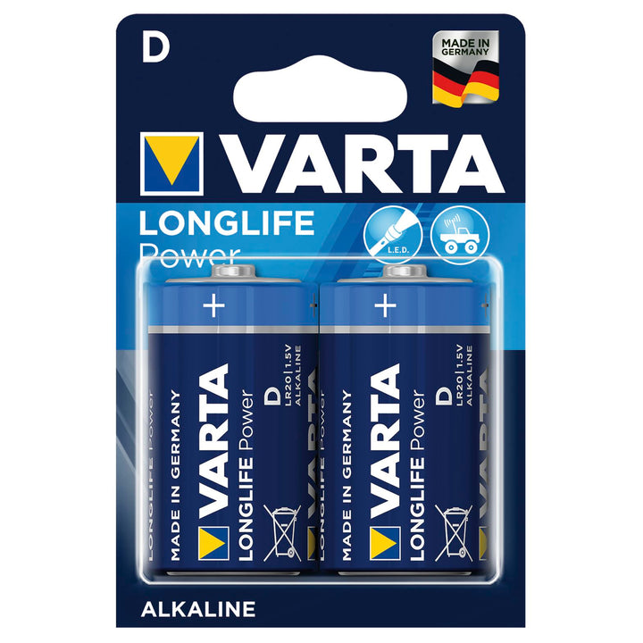 2x piles alcalines Varta Longlife Power R20, de haute qualité