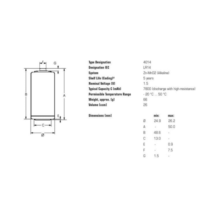 20x alkalische batterijen Varta Industrial R14/C Foil