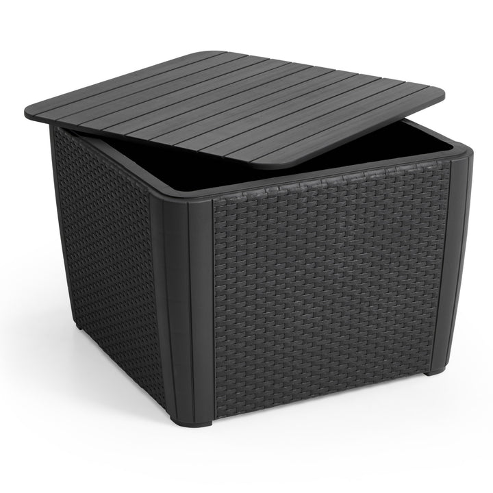 Keter 241664 außen Seitentisch mit Speicher Wicker Textur Graphit Grau robust wetterfest