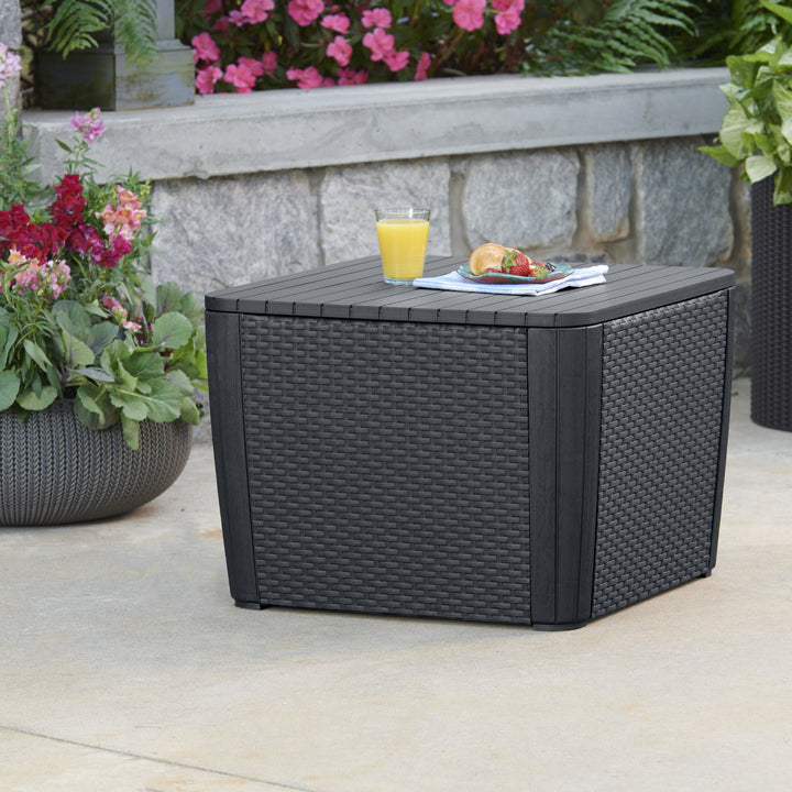 Keter 241664 außen Seitentisch mit Speicher Wicker Textur Graphit Grau robust wetterfest