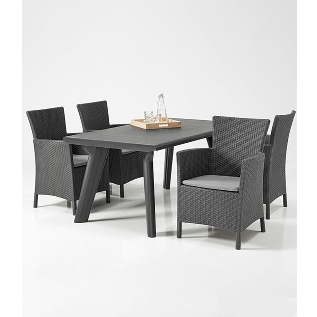 Keter 215526 Outdoor-Sessel, Rattan-Stil, Stuhl mit Rückenlehnenkissen, Graphit