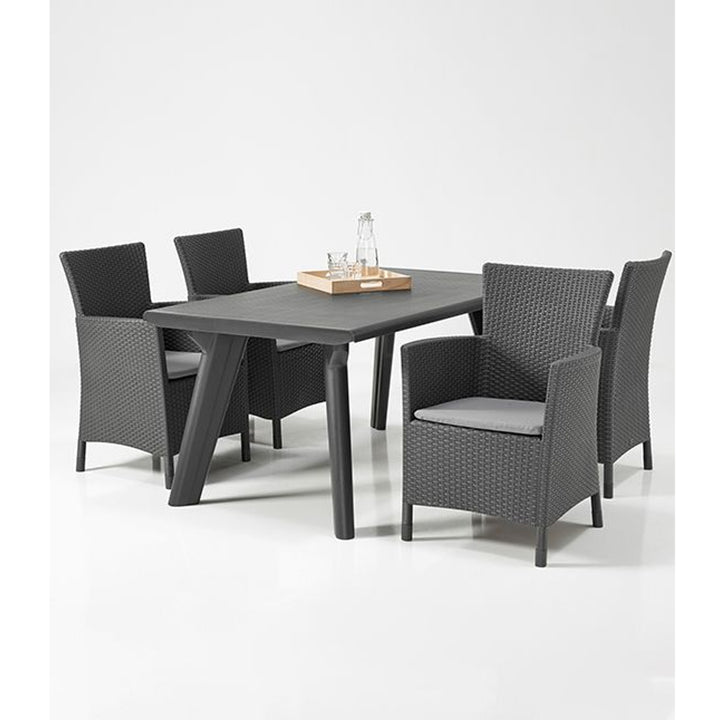 Keter 215526 Outdoor-Sessel, Rattan-Stil, Stuhl mit Rückenlehnenkissen, Graphit